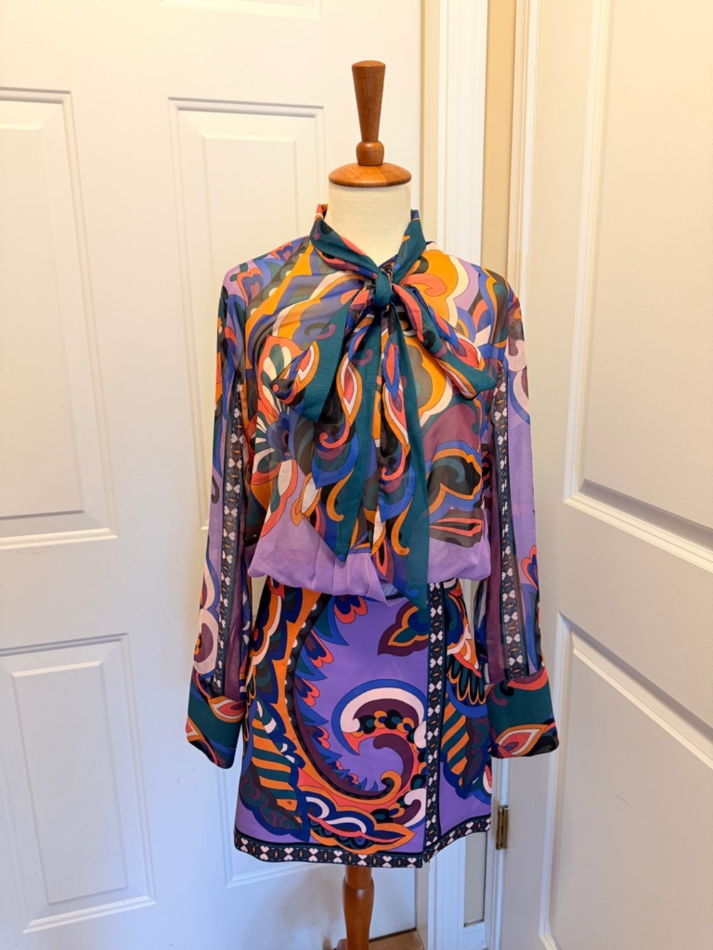 Zara Multicolor Swirl Print Blouse - Purple Teal Orange